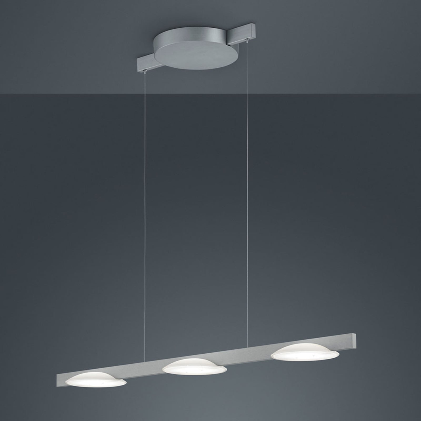 LED pendellampe Pole 3-lys dimbar matt nikkel detalj av glass og aluminium
