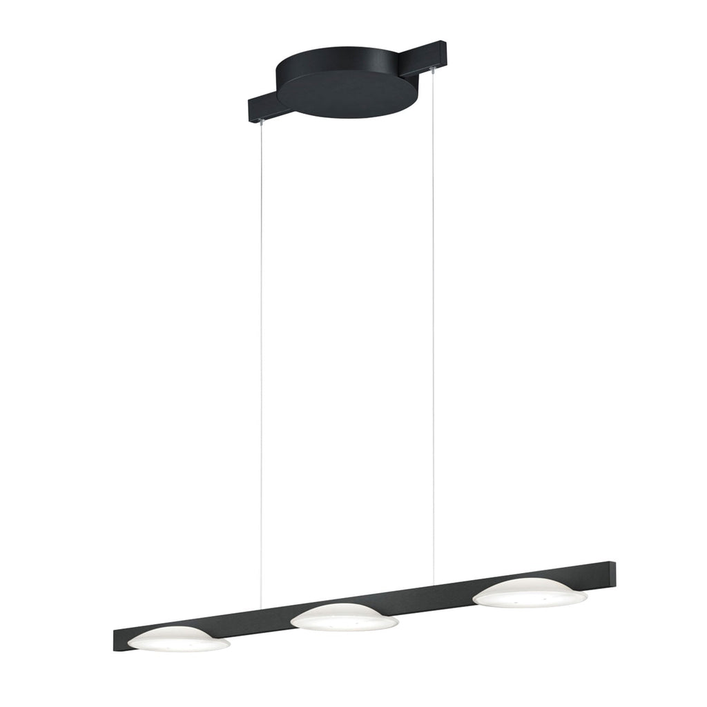 Detalj av LED pendellampe Pole 3-lys svart matt glass dimbar 100 cm