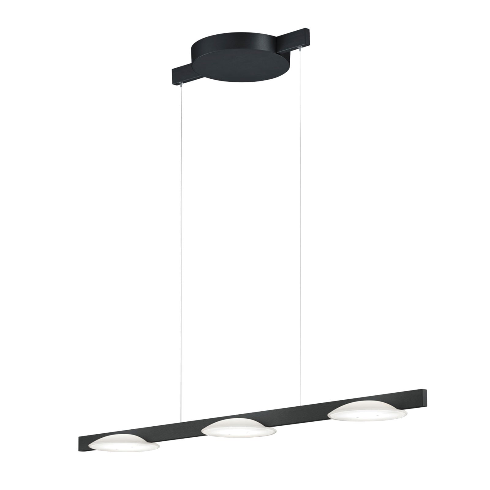 Detalj av LED pendellampe Pole 3-lys svart matt glass dimbar 100 cm