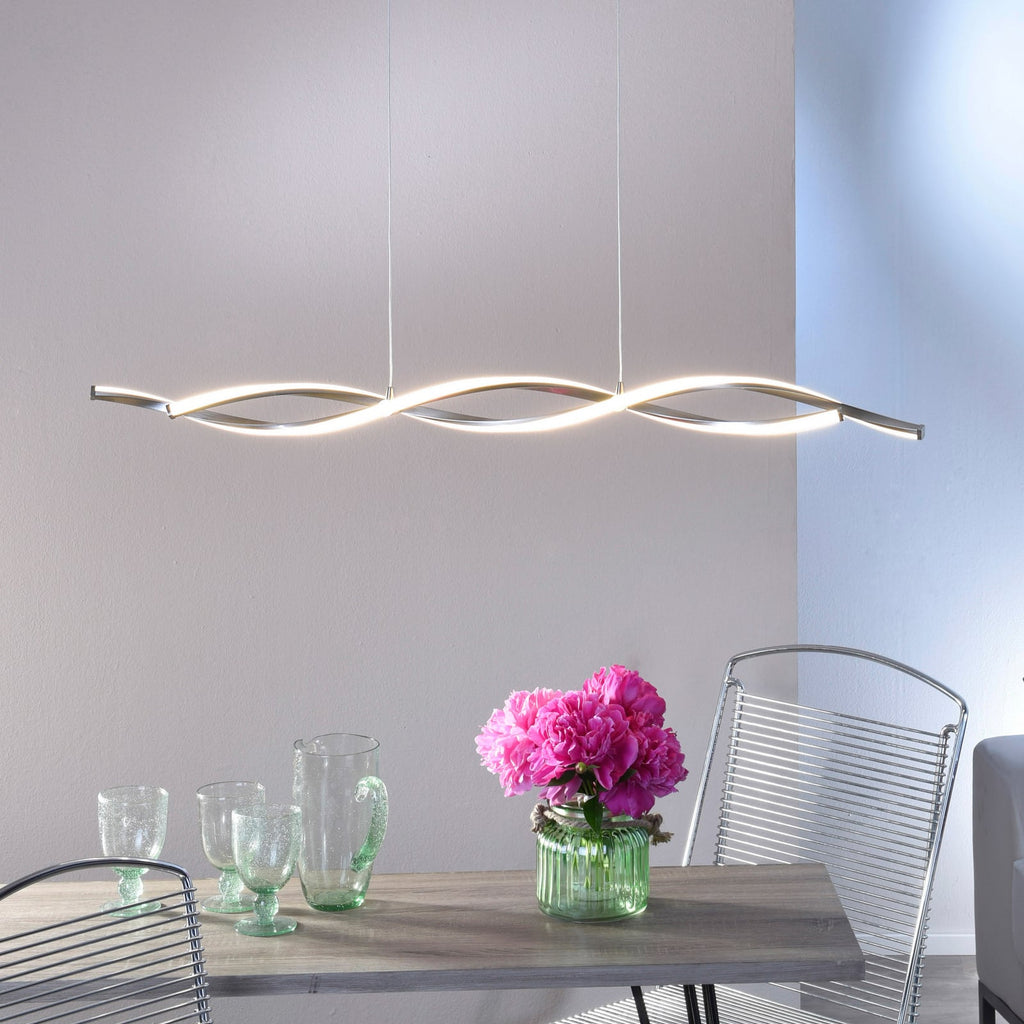 LED pendellampe Polina dimbar bølgeformet sølv 110 cm forfra
