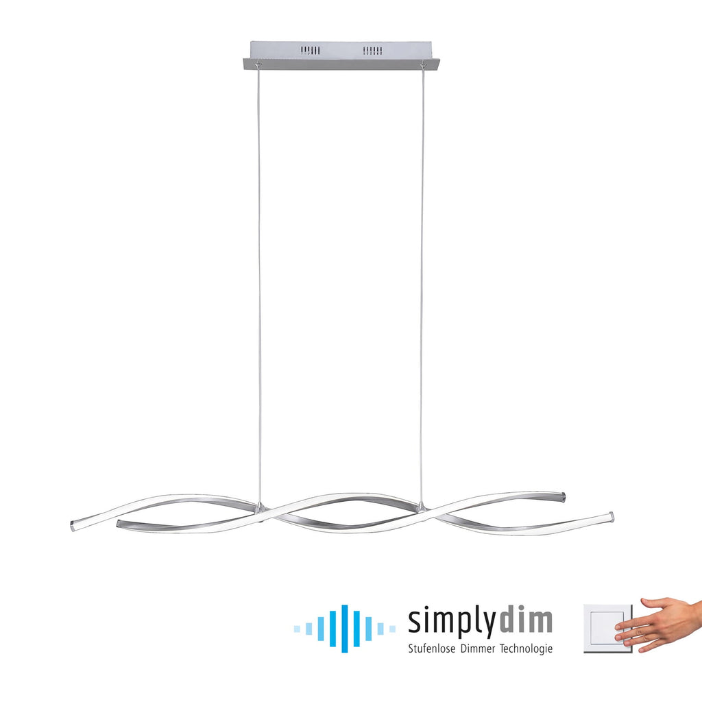 LED pendellampe Polina dimbar bølgeformet sølv 110 cm sideprofil