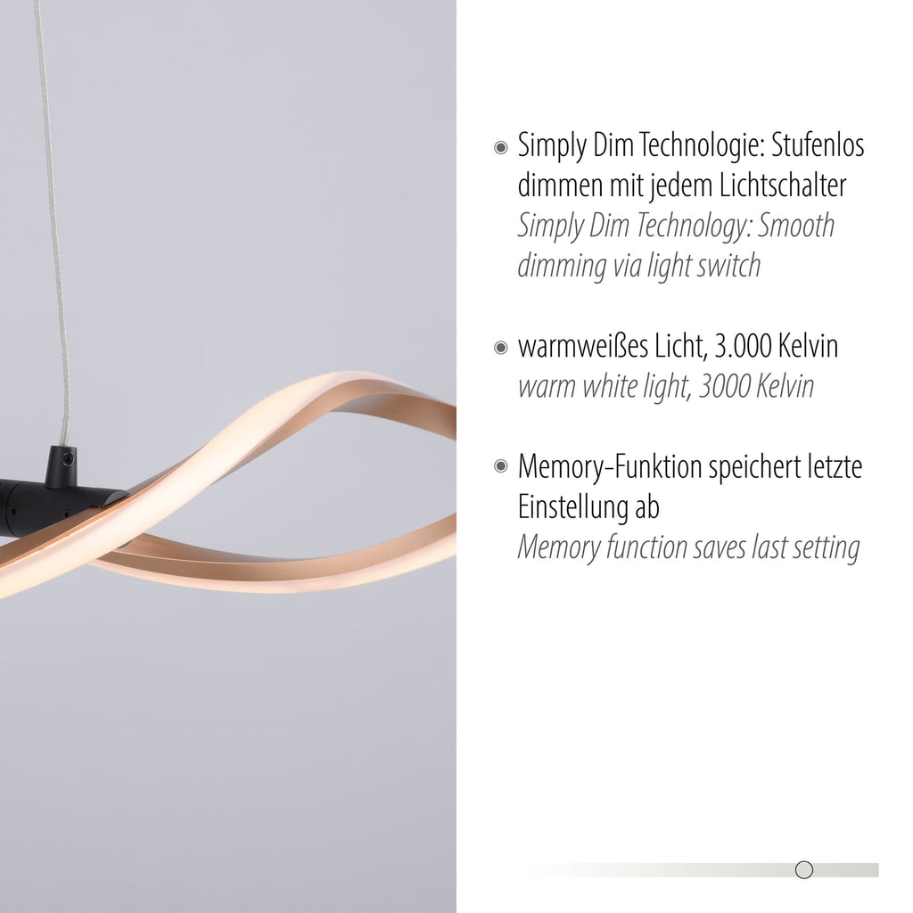 LED pendellampe Polina dimbar gull 110 cm dimmekontroll
