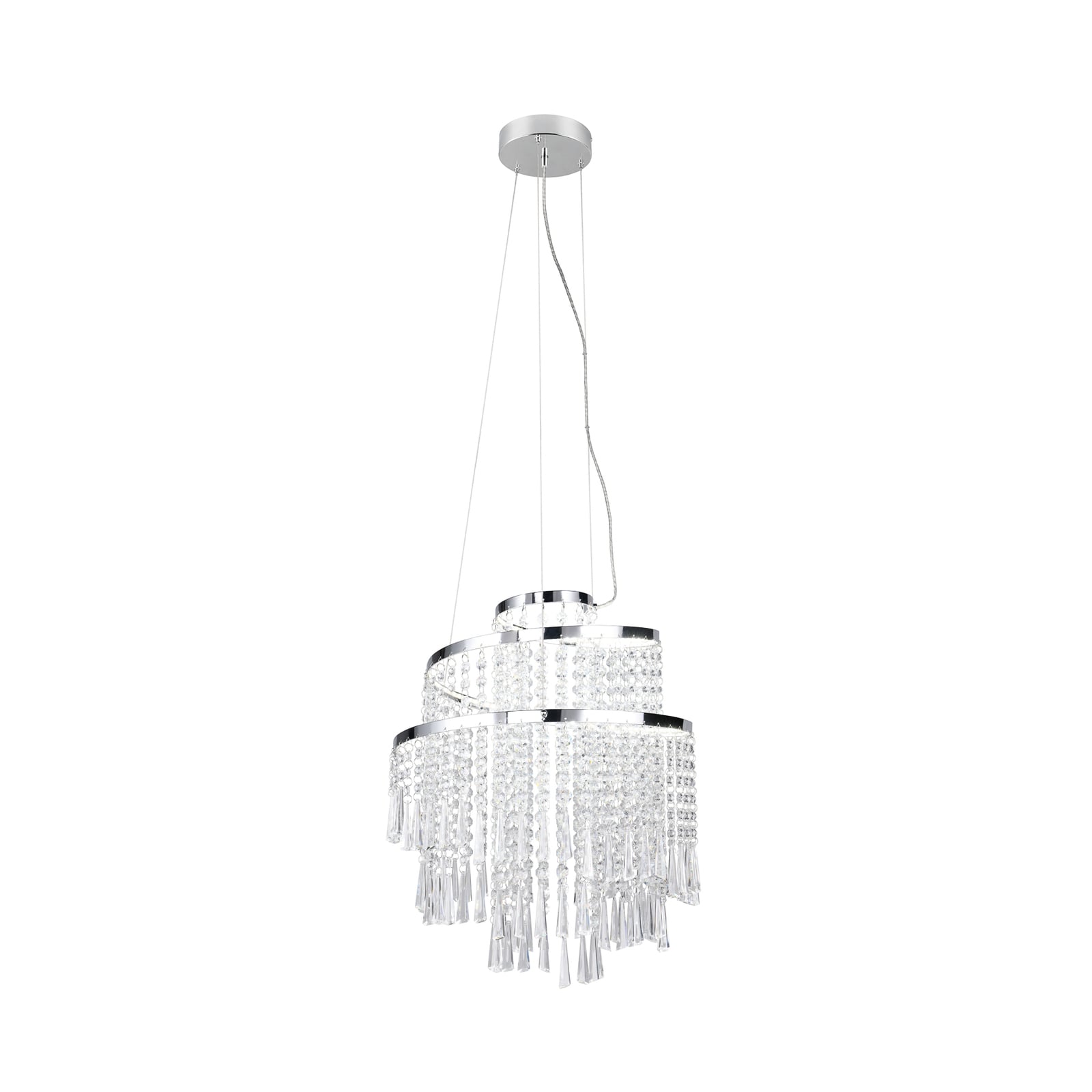 LED pendellampe Pomp dimbar CCT Ø38 cm krom akryl forfra