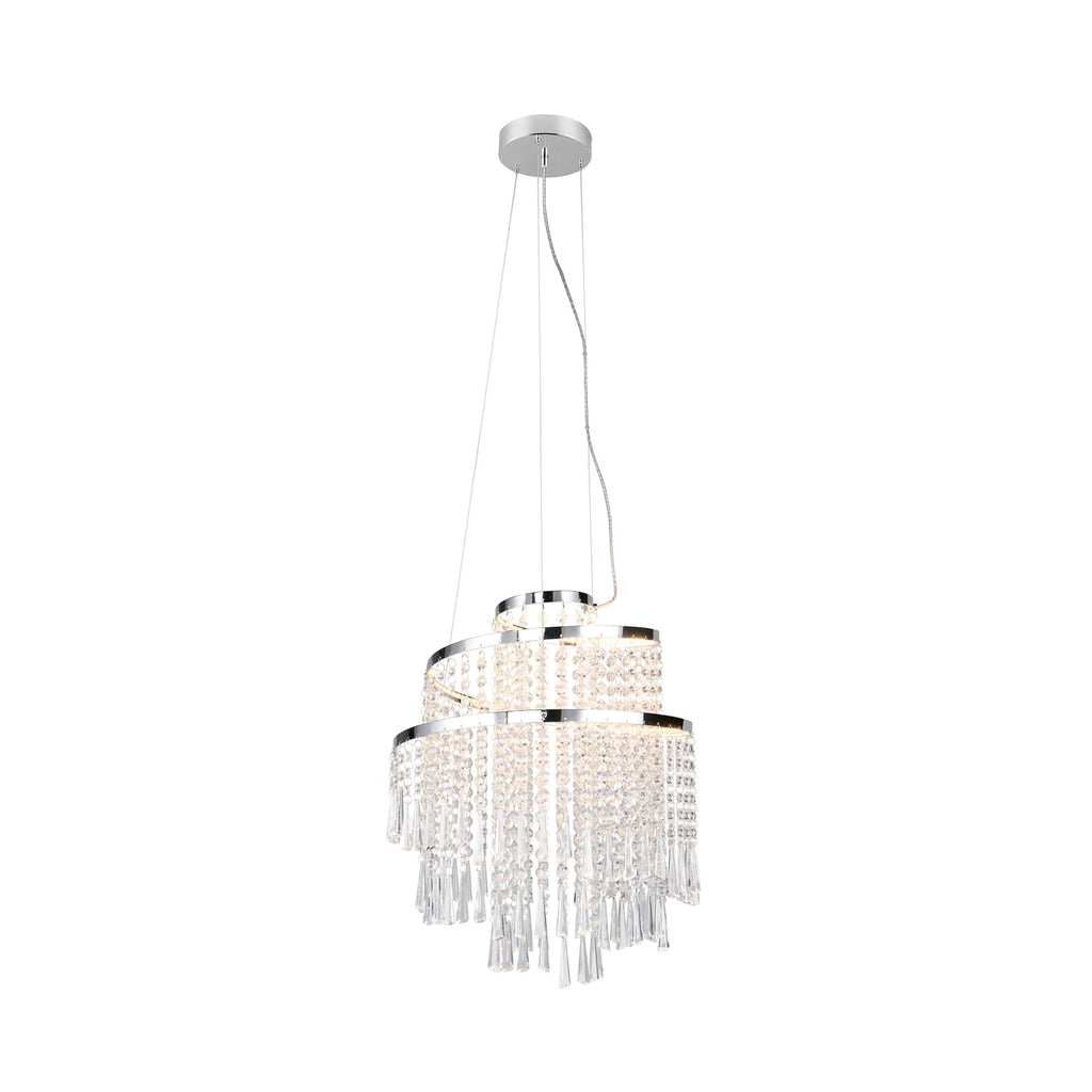 LED pendellampe Pomp dimbar CCT Ø38 cm krom akryl bakside