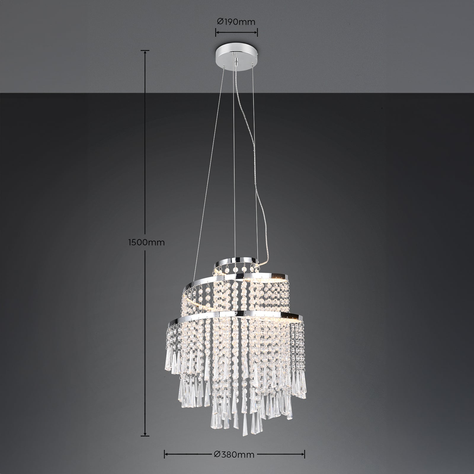 Detaljbilde av LED pendellampe Pomp dimbar CCT Ø38 cm krom akryl