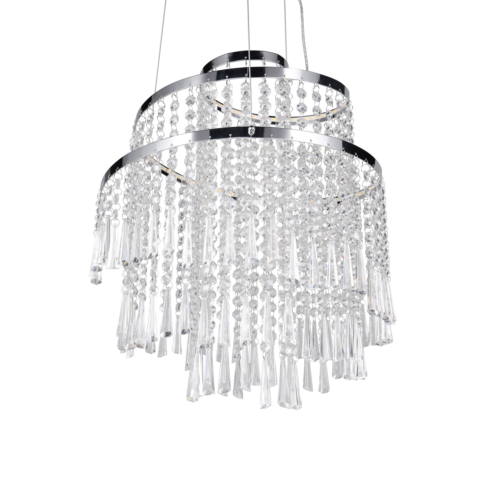 Montert LED pendellampe Pomp dimbar CCT Ø38 cm krom akryl i rom