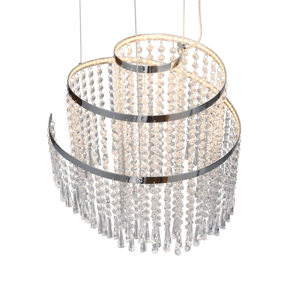 Nærbilde av LED pendellampe Pomp dimbar CCT Ø38 cm krom akryl