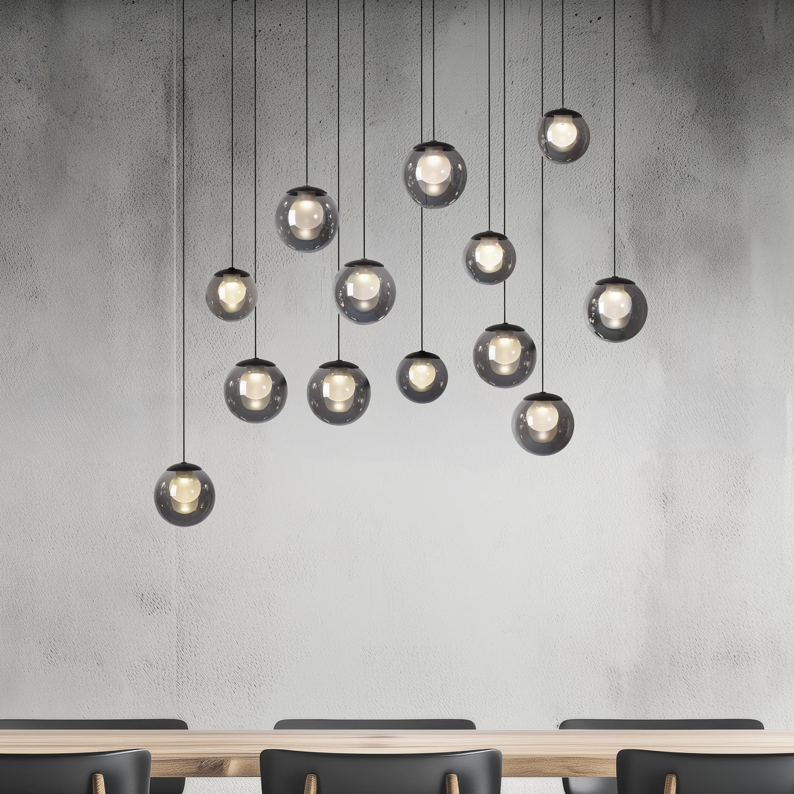 LED pendellampe Popup 13-lys glass grå CCT dimbar forfra