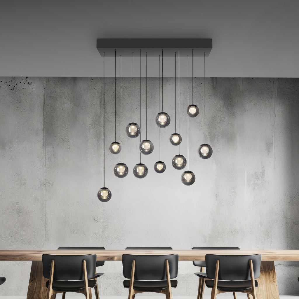 LED pendellampe Popup 13-lys glass grå CCT dimbar bakside
