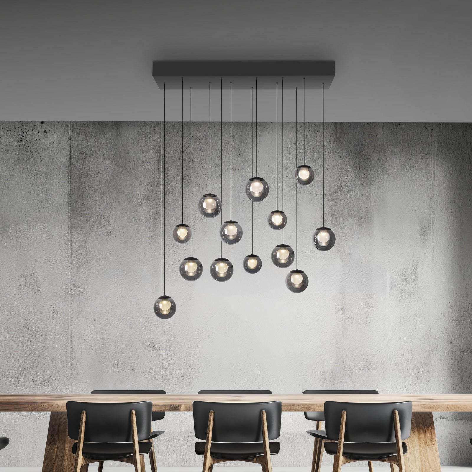 LED pendellampe Popup 13-lys glass grå CCT dimbar bakside