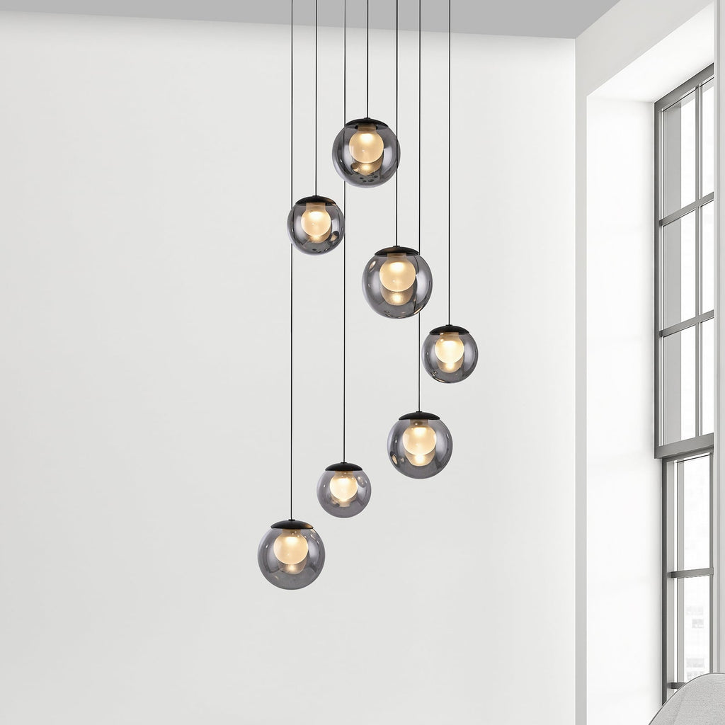 LED pendellampe Popup 7-lys dimbar CCT grå Ø40 cm forfra