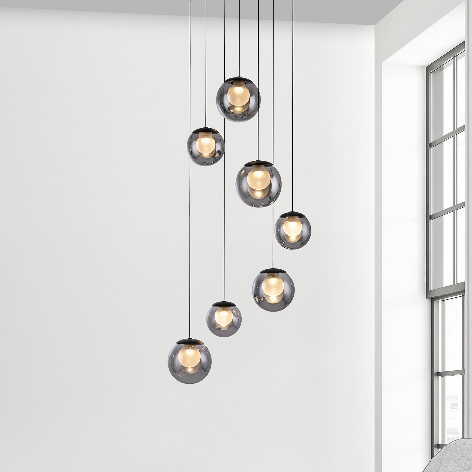 LED pendellampe Popup 7-lys dimbar CCT grå Ø40 cm forfra