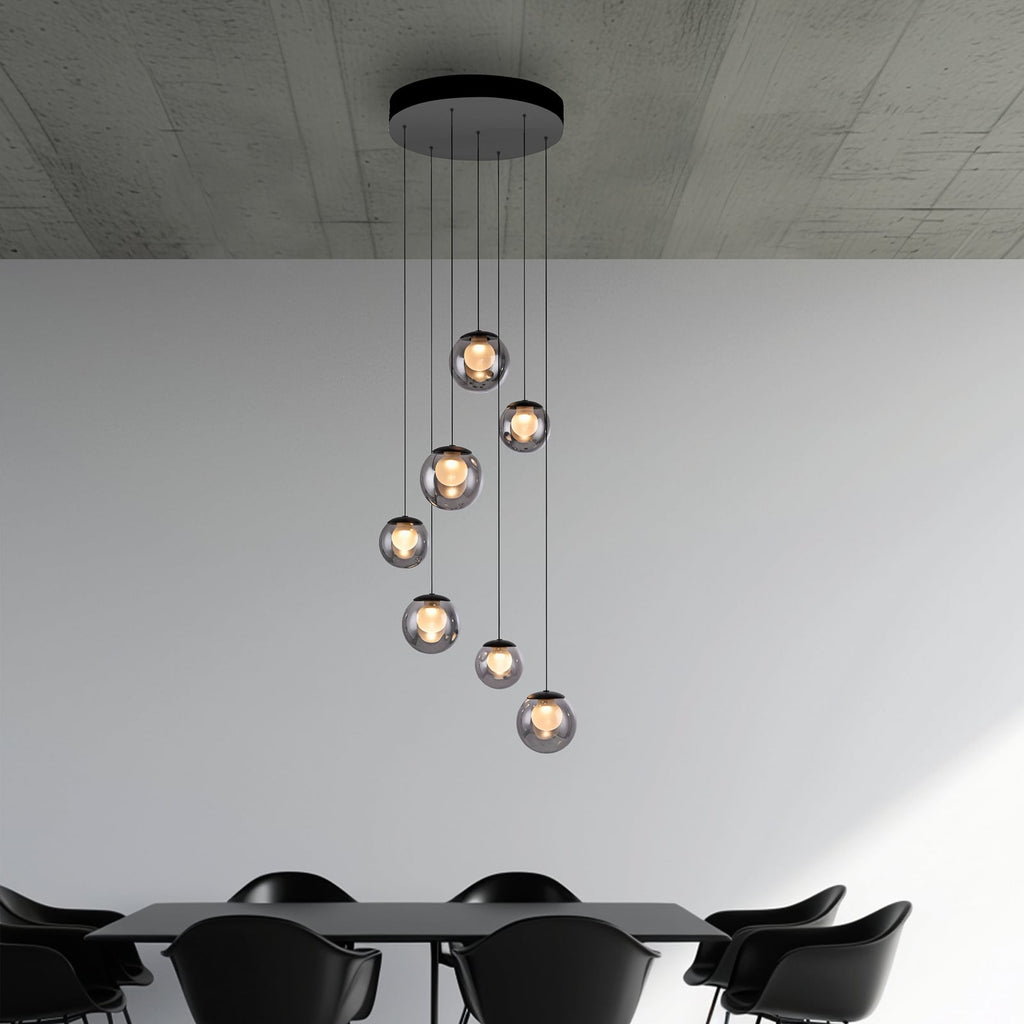 Bakside av LED pendellampe Popup 7-lys dimbar CCT grå Ø40 cm
