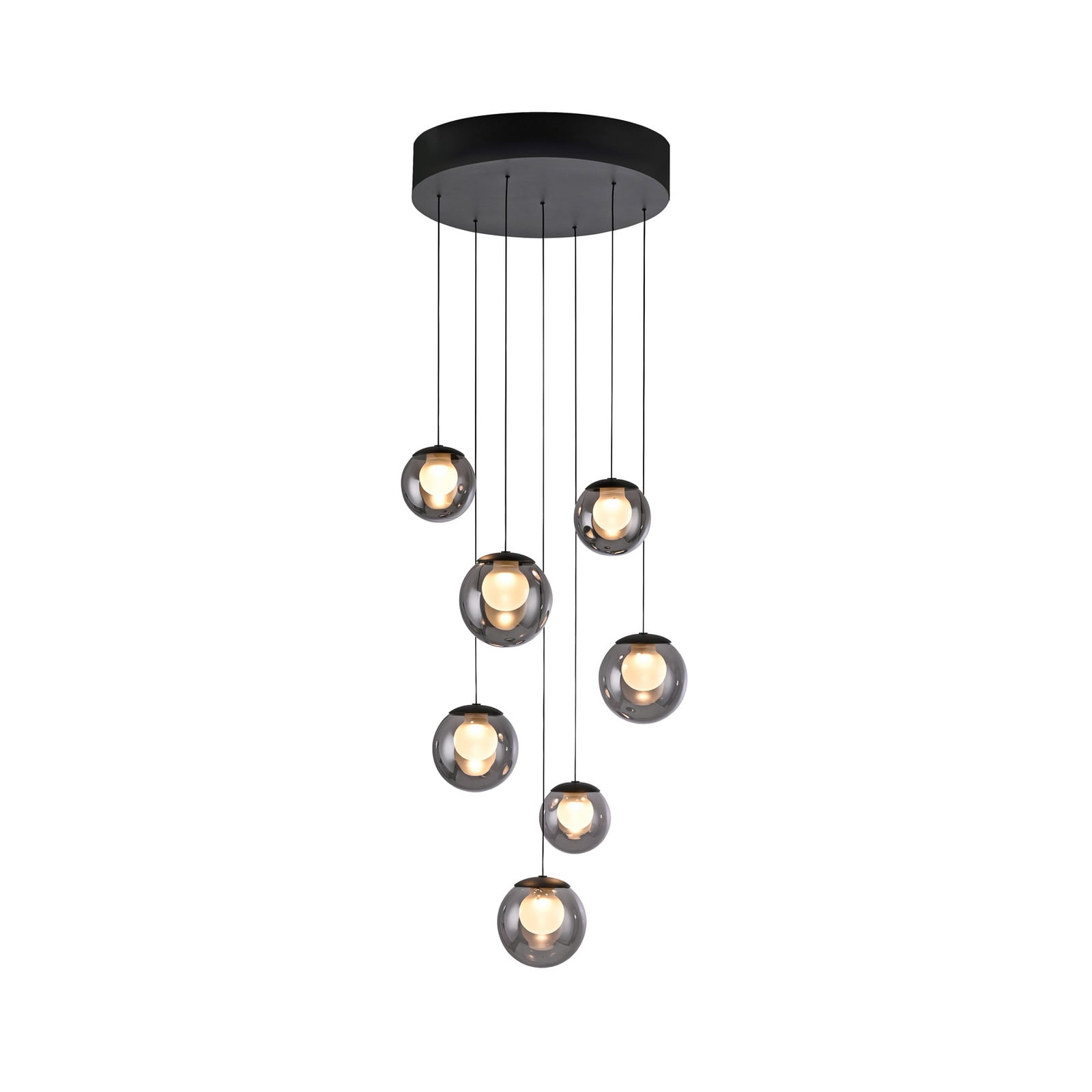 Nærbilde av LED-lys på pendellampe Popup 7-lys dimbar CCT grå Ø40 cm