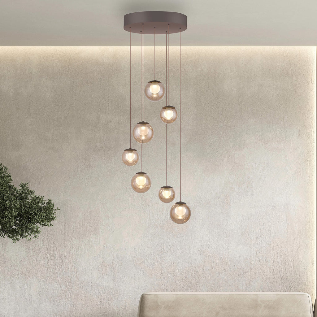 LED pendellampe Popup 7-lys glass CCT Ø40 cm bronse - PURE bakside