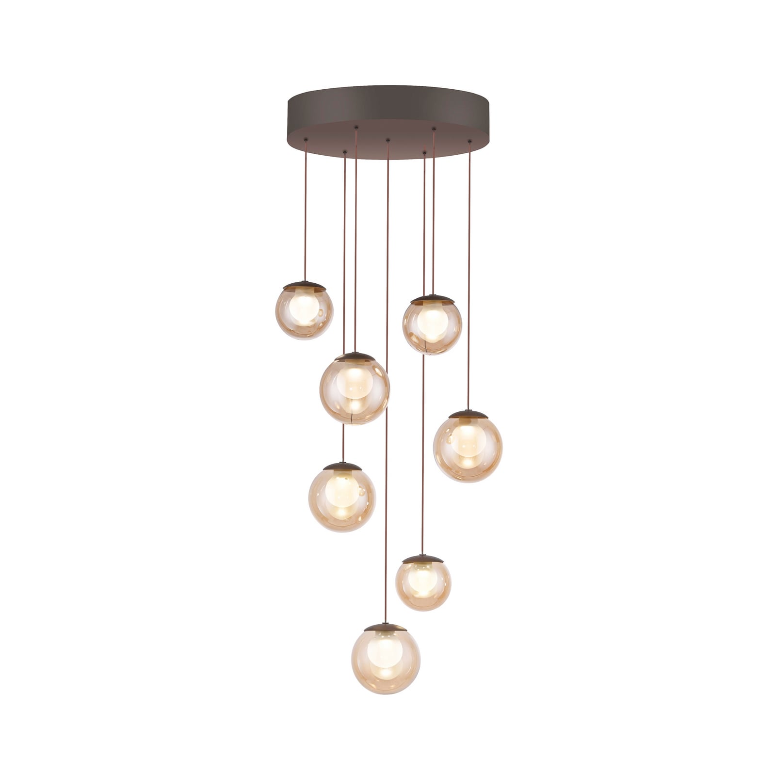 LED pendellampe Popup 7-lys glass CCT Ø40 cm bronse - PURE montert i rom