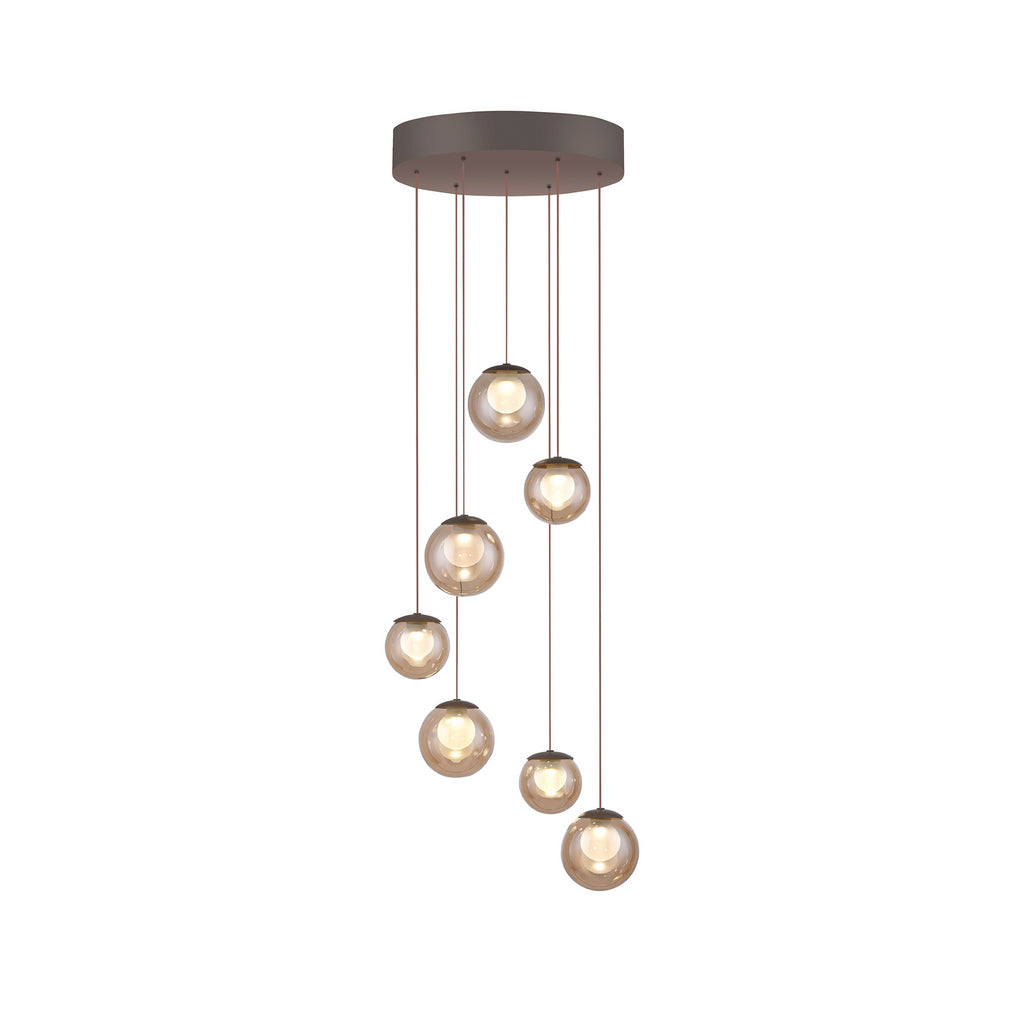 LED pendellampe Popup 7-lys glass CCT Ø40 cm bronse - PURE nærbilde av fjernkontroll