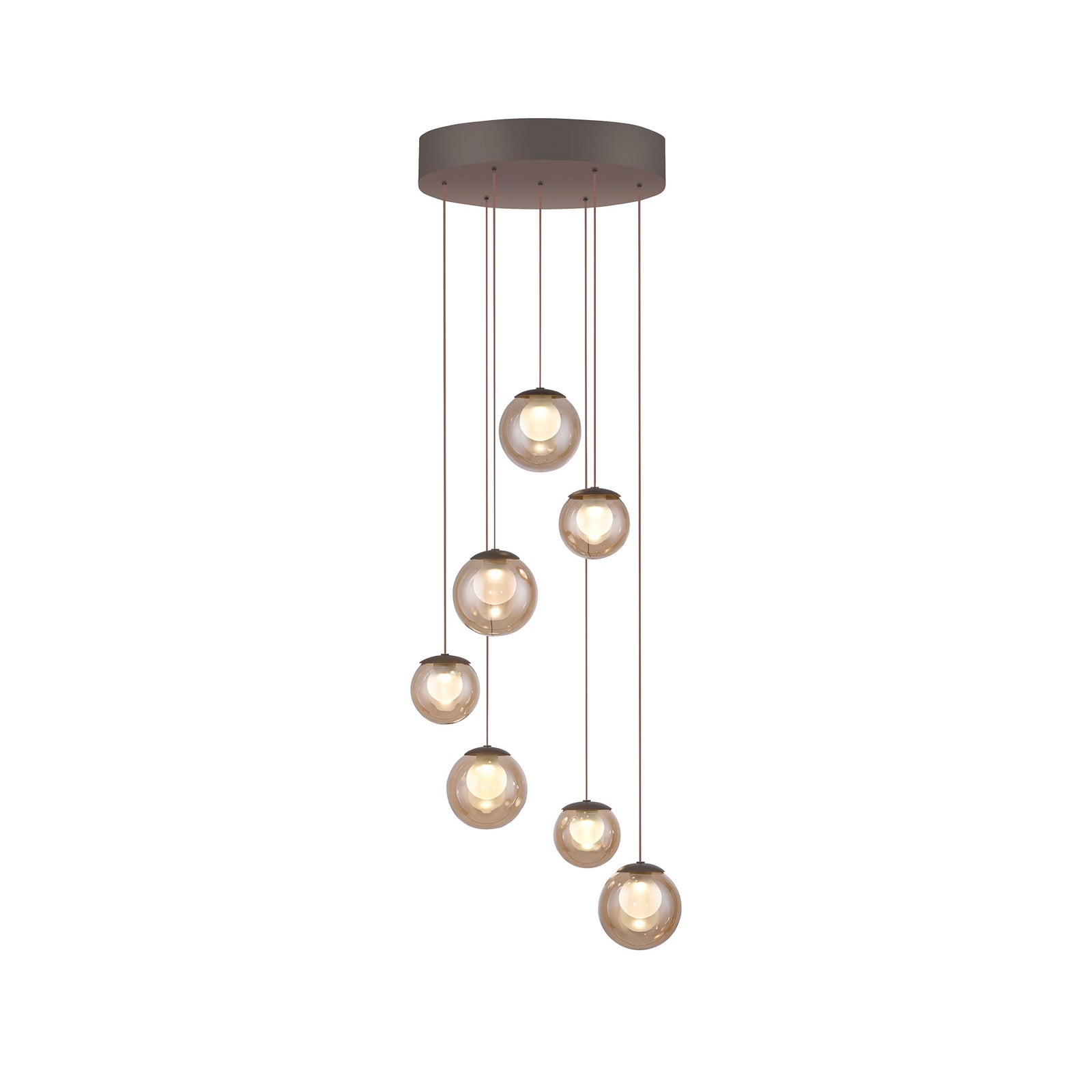 LED pendellampe Popup 7-lys glass CCT Ø40 cm bronse - PURE nærbilde av fjernkontroll