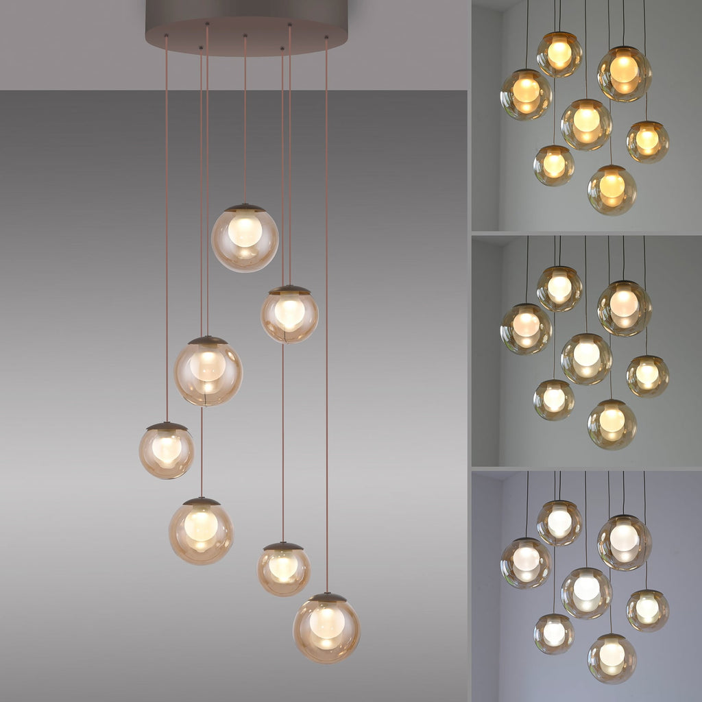 LED pendellampe Popup 7-lys glass CCT Ø40 cm bronse - PURE høydejustering