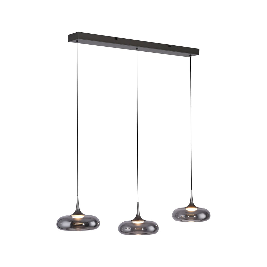 LED pendellampe Posh 3-lys røykglass Ø22 cm dimbar montert i rom