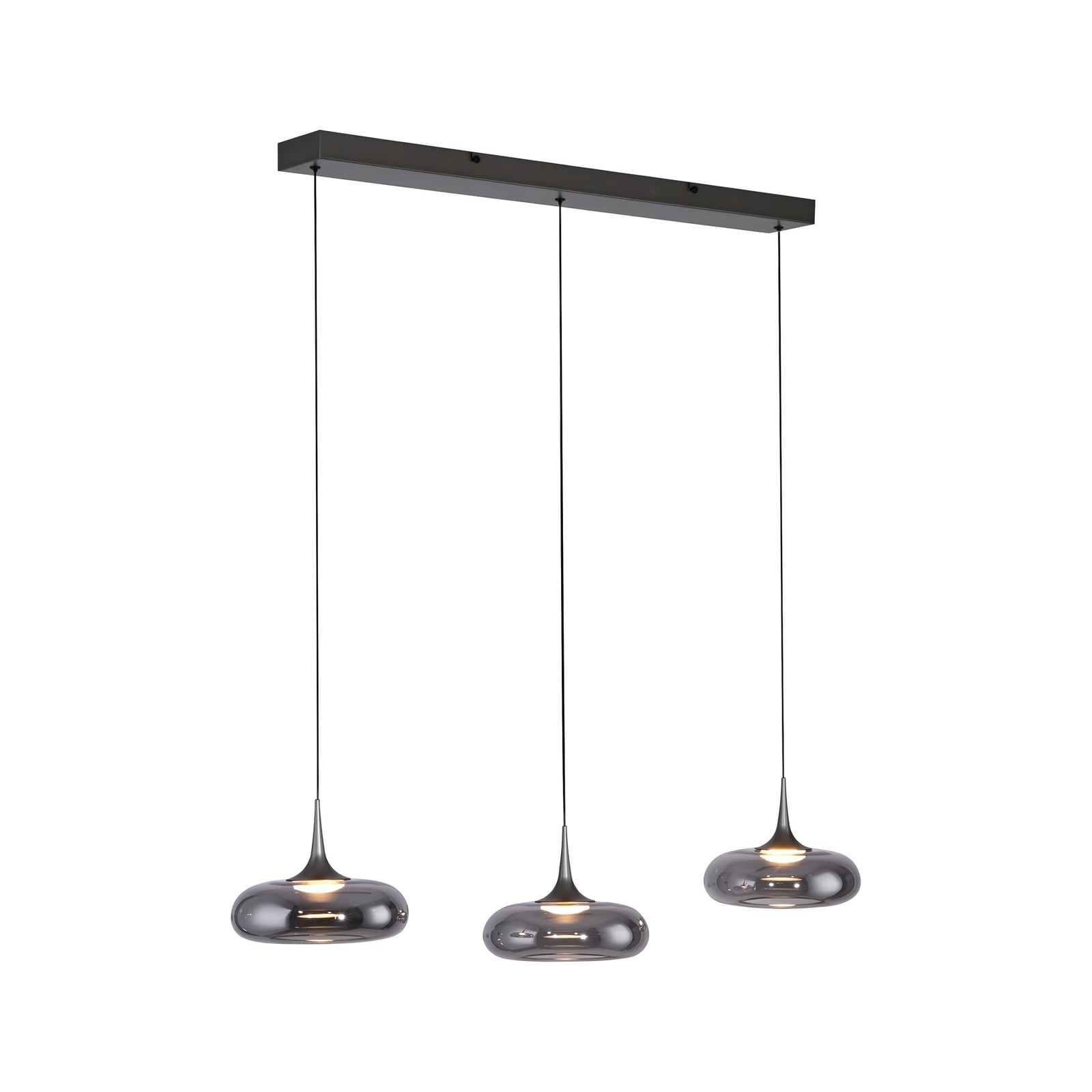LED pendellampe Posh 3-lys røykglass Ø22 cm dimbar montert i rom