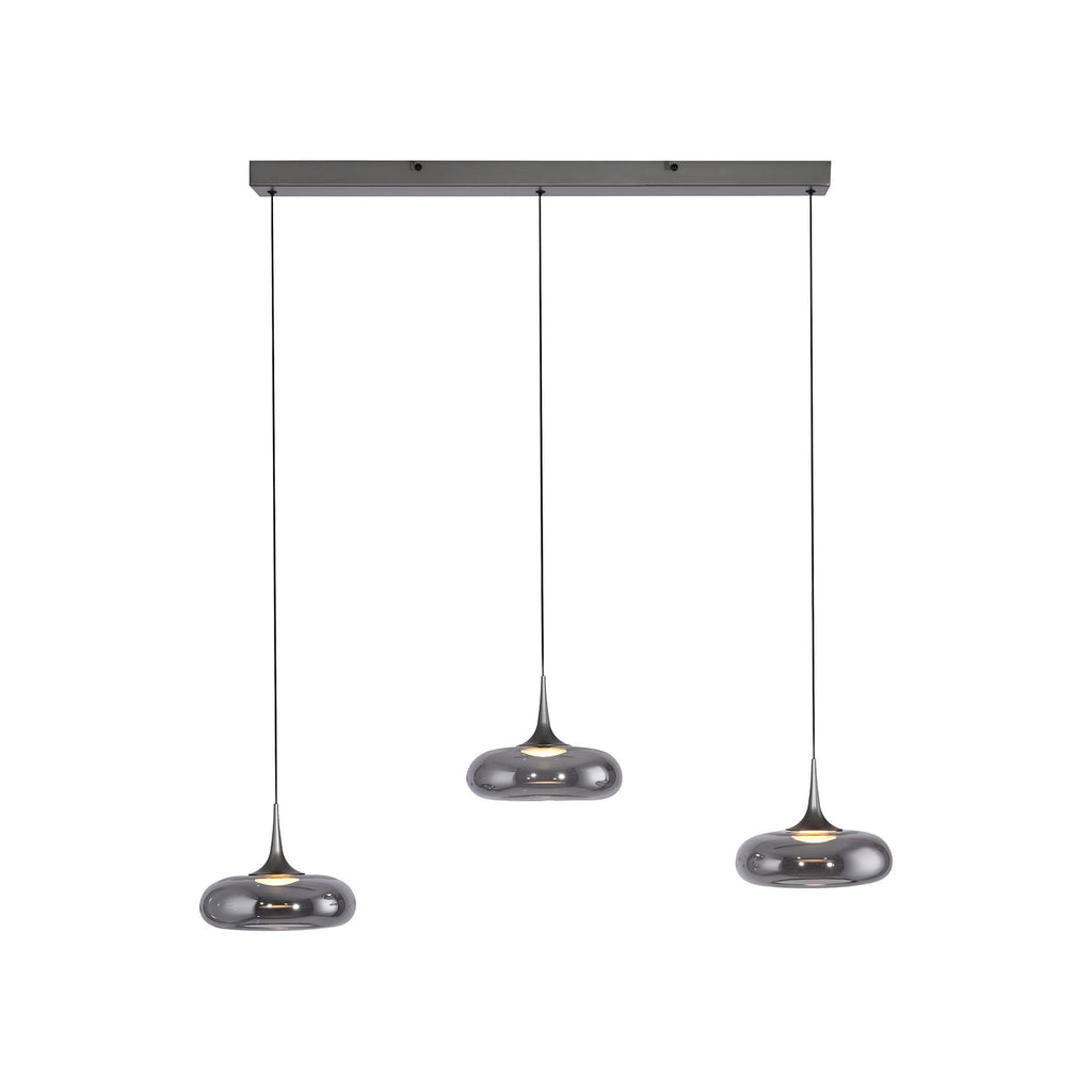 LED pendellampe Posh 3-lys røykglass Ø22 cm dimbar nærbilde av glass