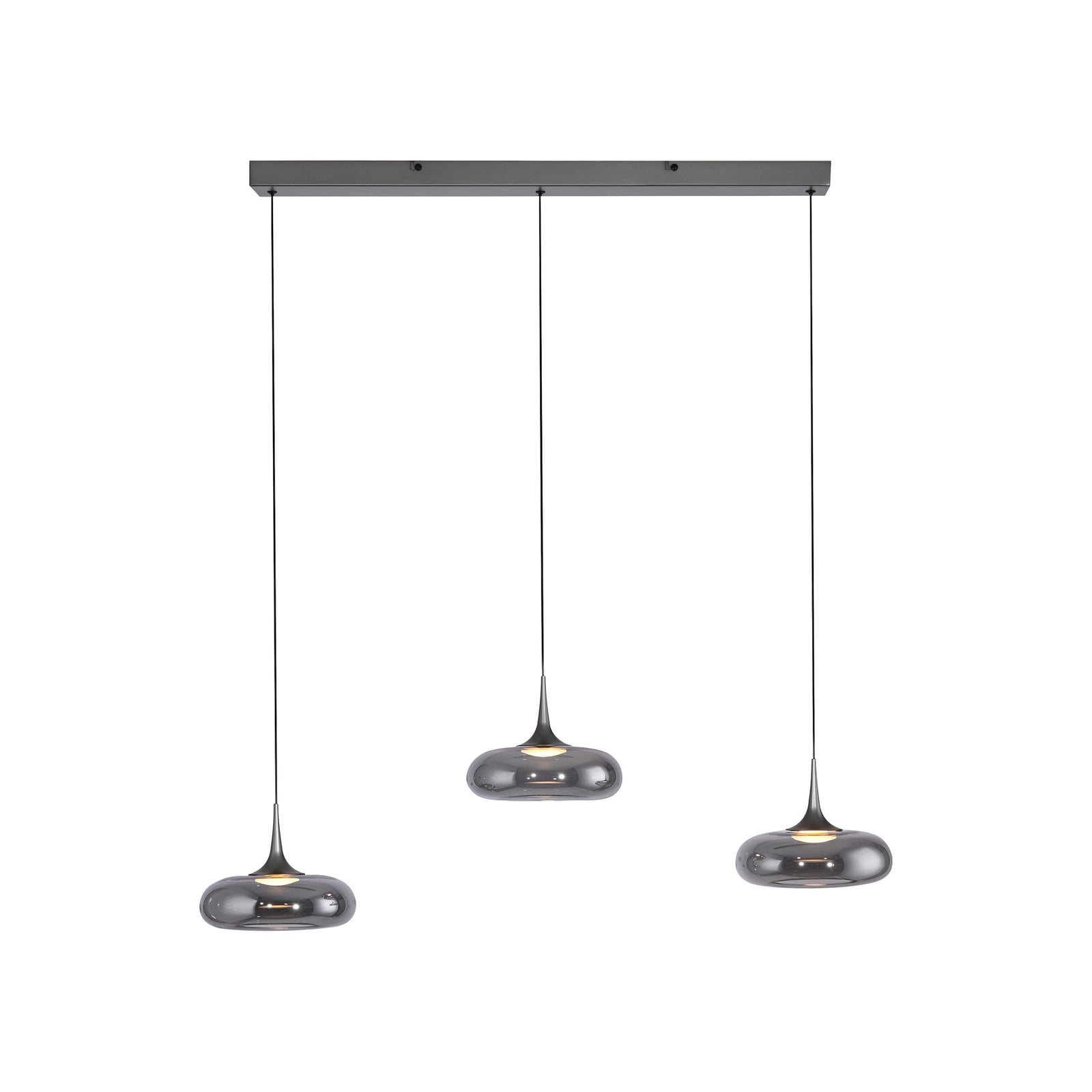 LED pendellampe Posh 3-lys røykglass Ø22 cm dimbar nærbilde av glass