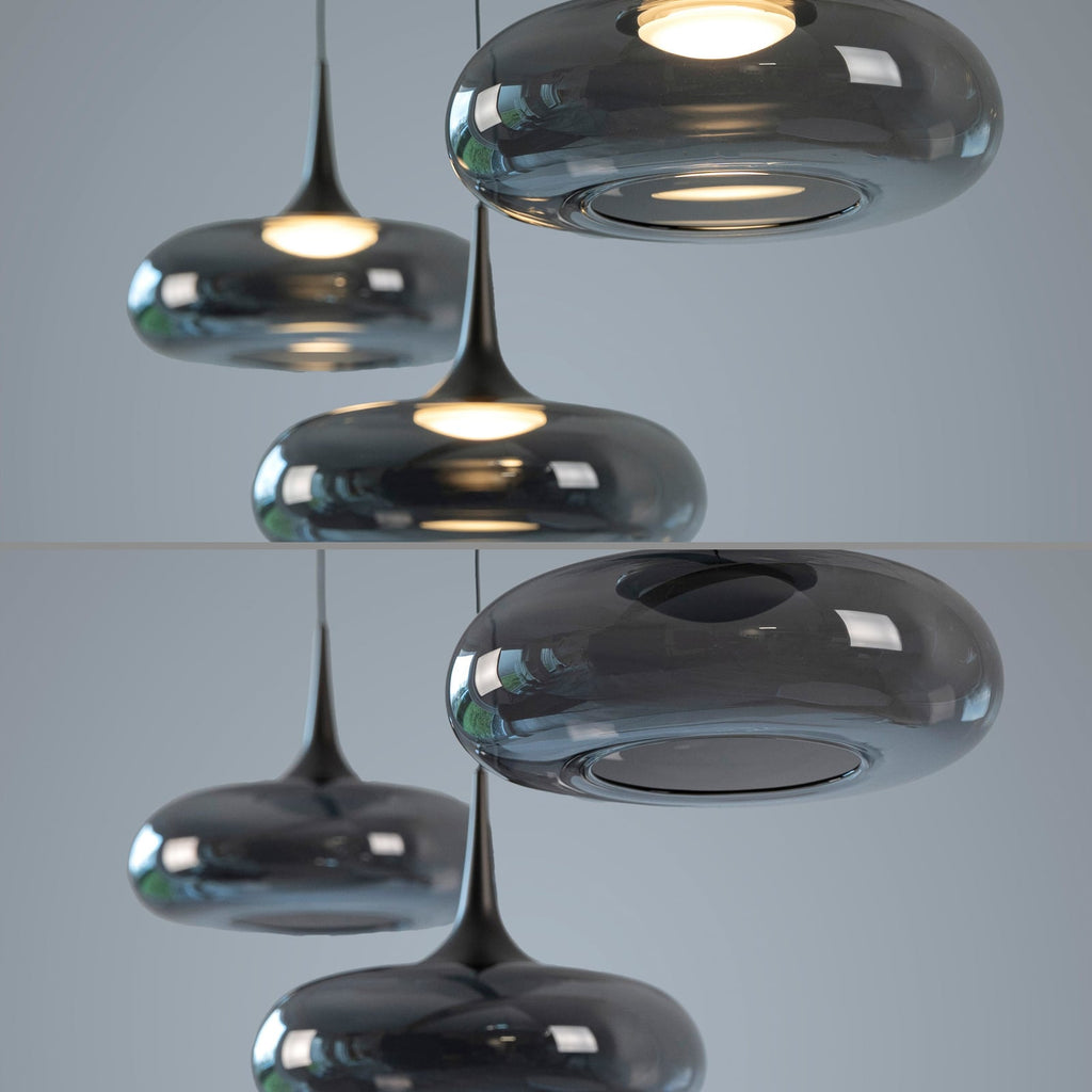 LED pendellampe Posh 3-lys røykglass Ø22 cm dimbar lyseffekt