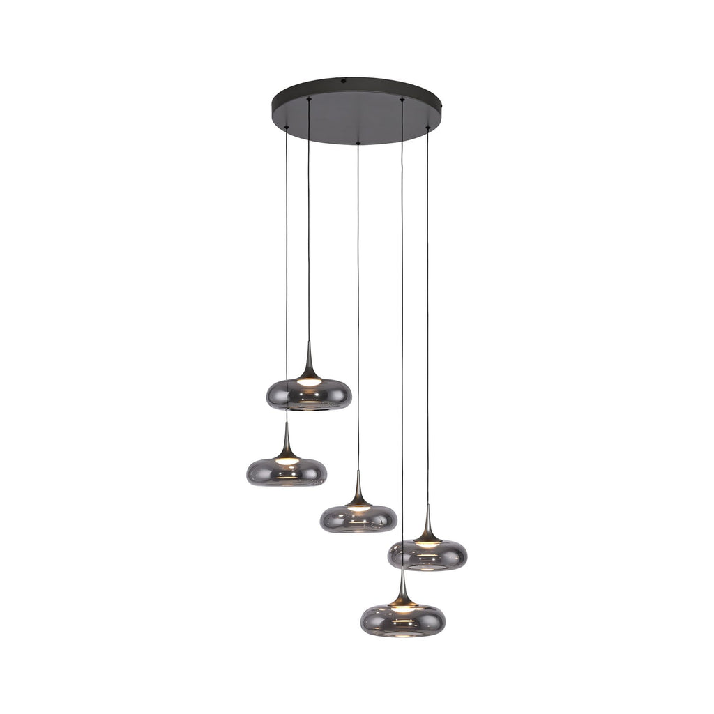 LED pendellampe Posh 5-lys røykglass dimbar montert i rom