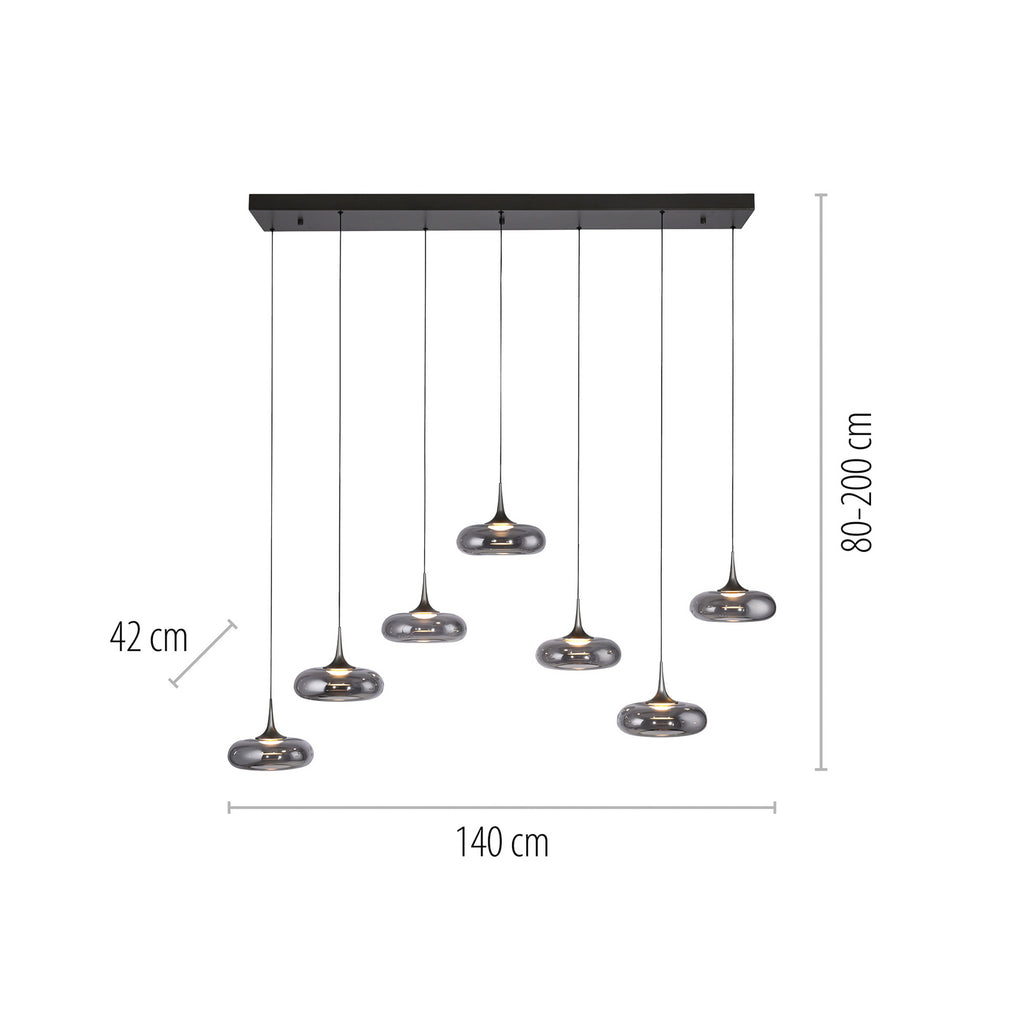 LED pendellampe Posh 7-lys røykglass dimbar detalj