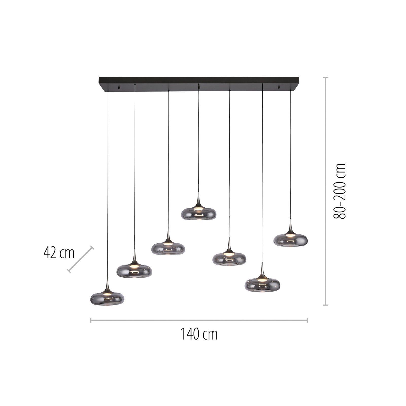 LED pendellampe Posh 7-lys røykglass dimbar detalj