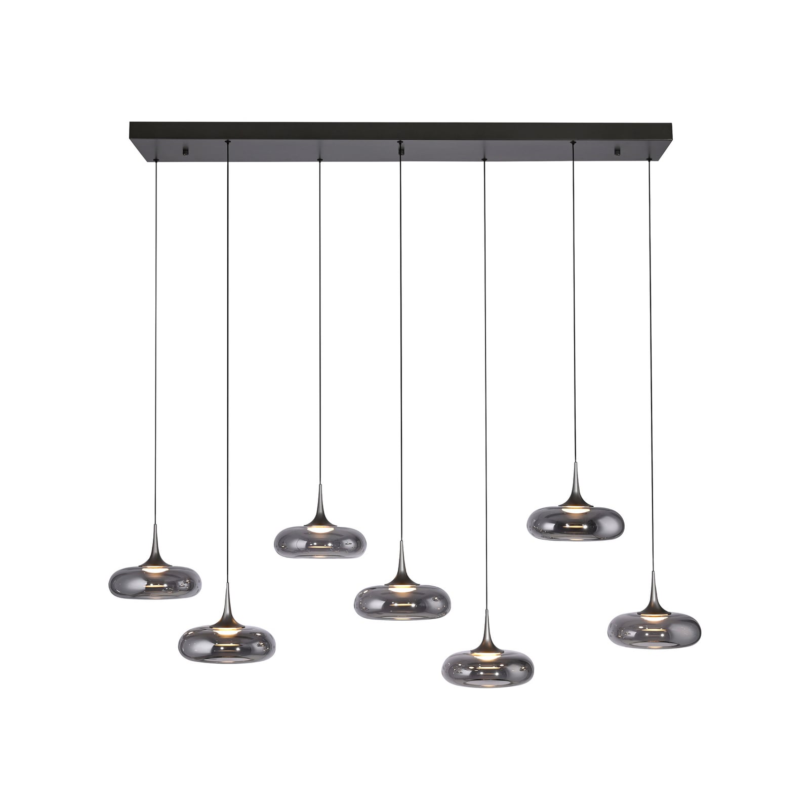 LED pendellampe Posh 7-lys røykglass dimbar montert i rom
