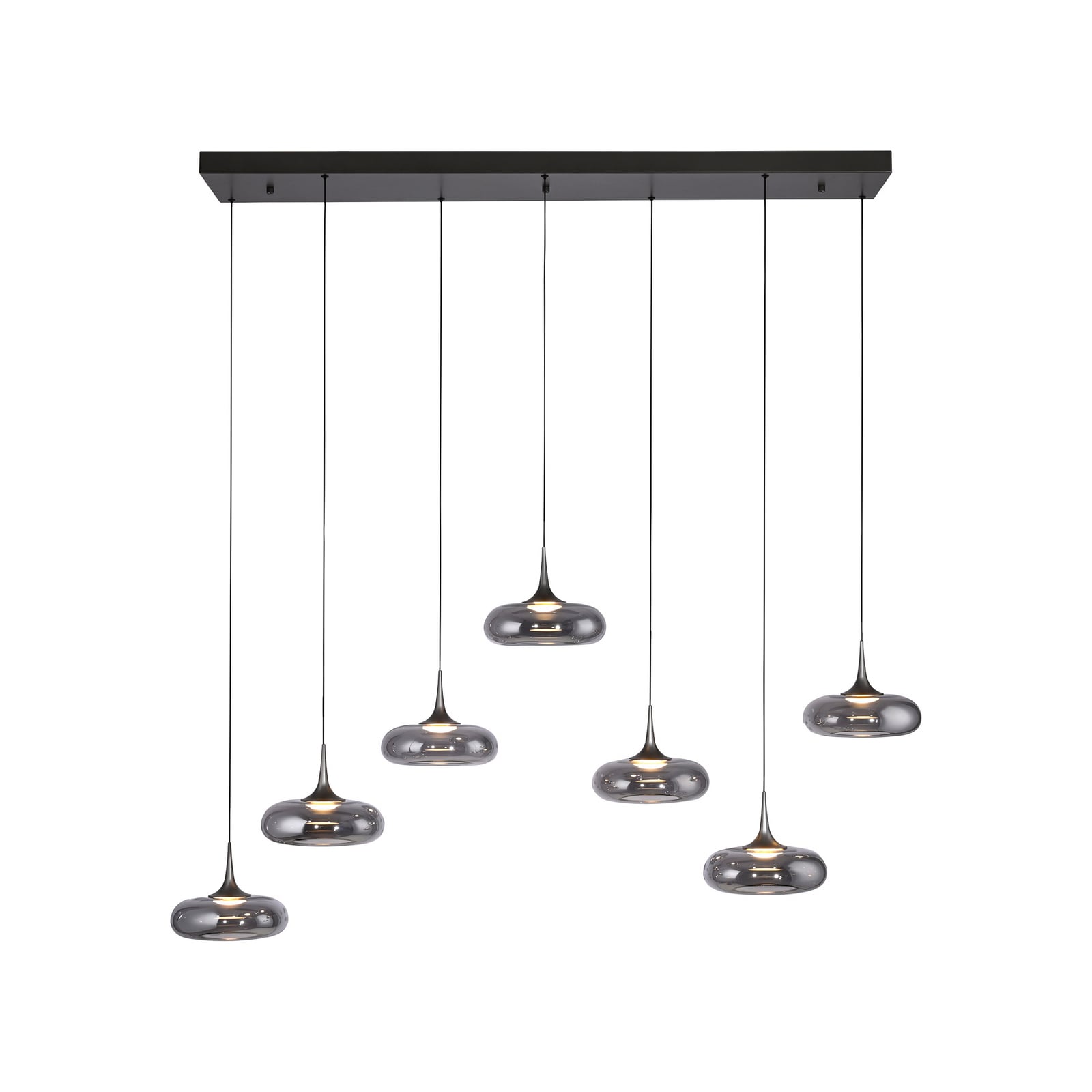 LED pendellampe Posh 7-lys røykglass dimbar nærbilde av glass