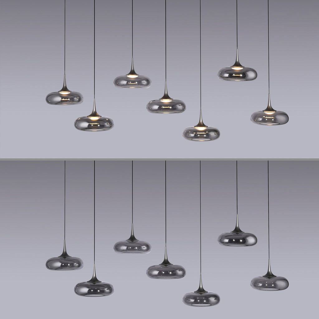 LED pendellampe Posh 7-lys røykglass dimbar svart metallramme