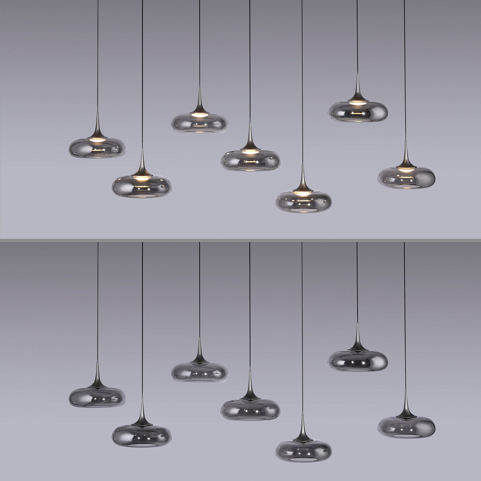LED pendellampe Posh 7-lys røykglass dimbar svart metallramme