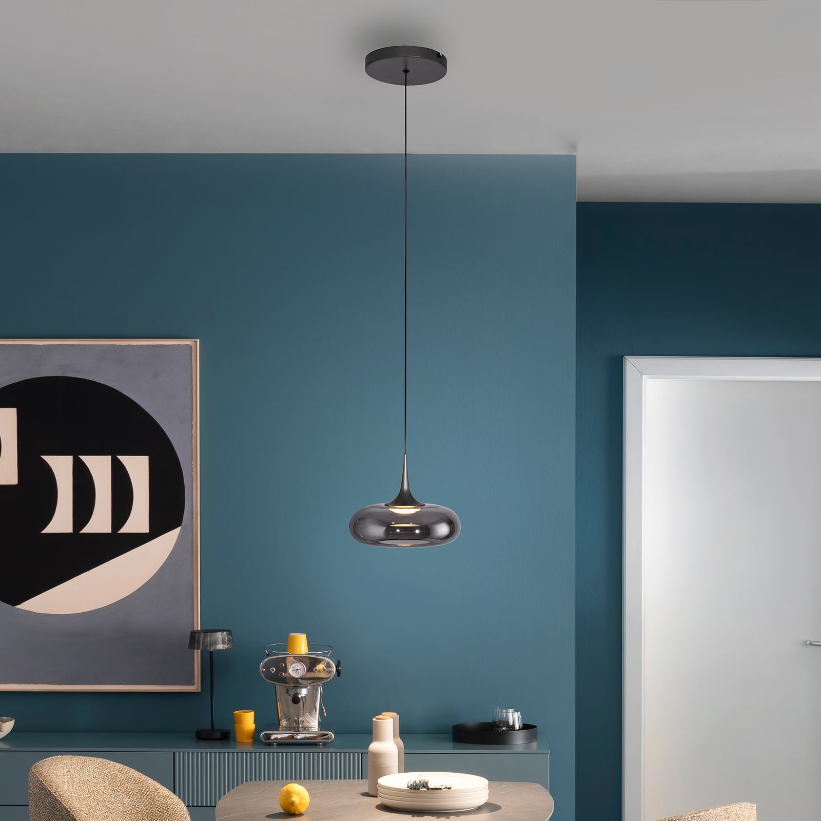 LED pendellampe Posh røykglass dimbar bakside
