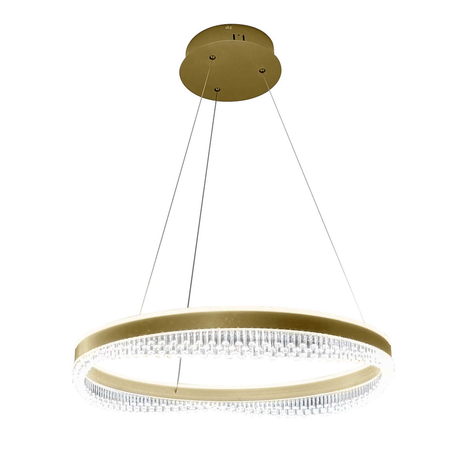 LED pendellampe Preciosa gull/krystall akryl Ø60 cm 52W forfra