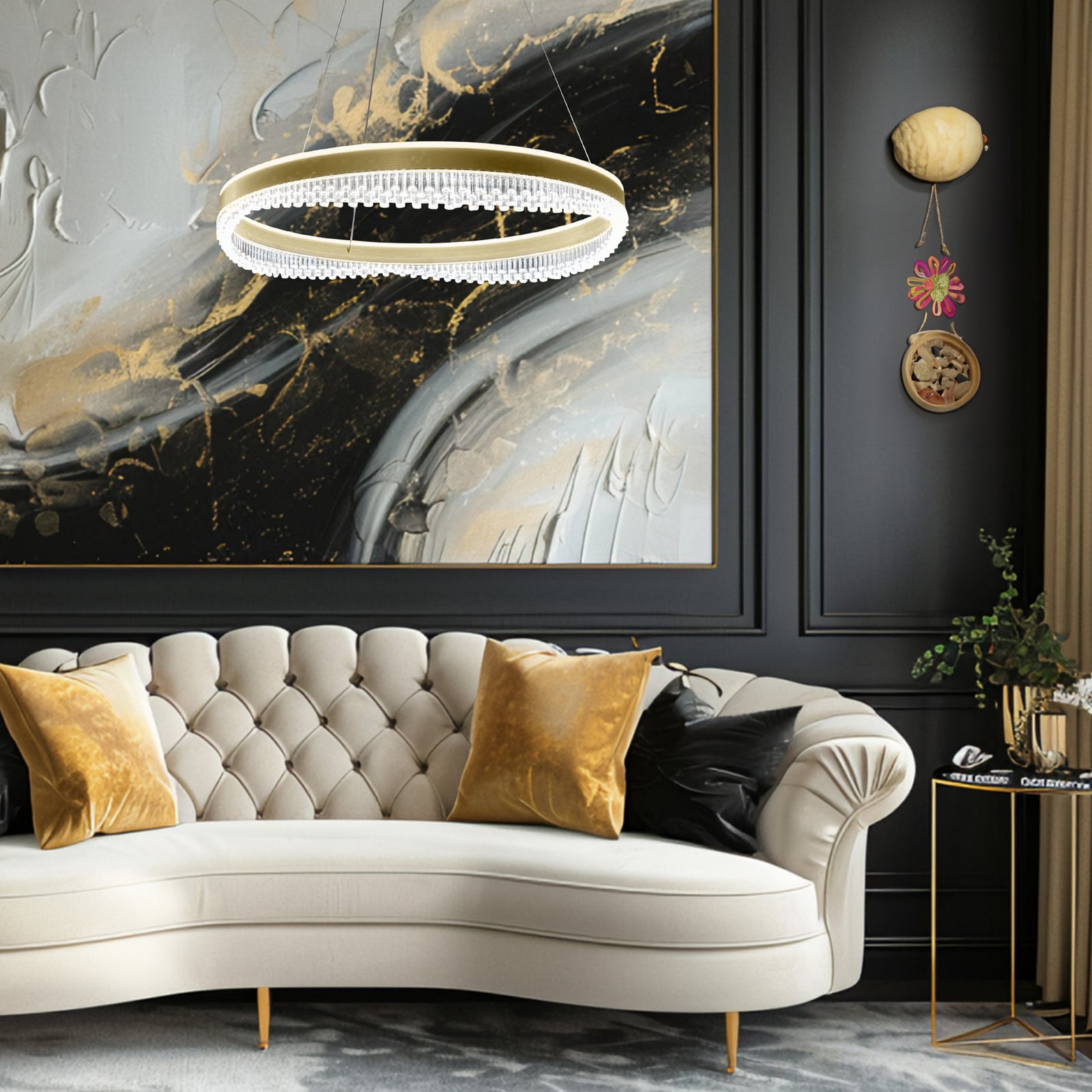 LED pendellampe Preciosa gull/krystall akryl Ø60 cm 52W bakside
