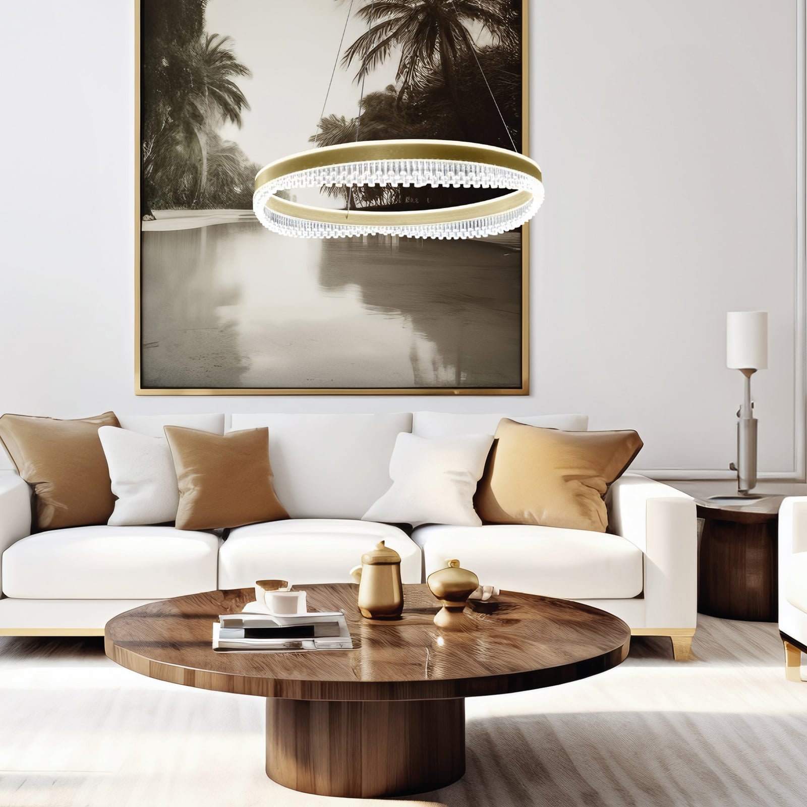 LED pendellampe Preciosa gull/krystall akryl Ø60 cm 52W detalj av krystaller