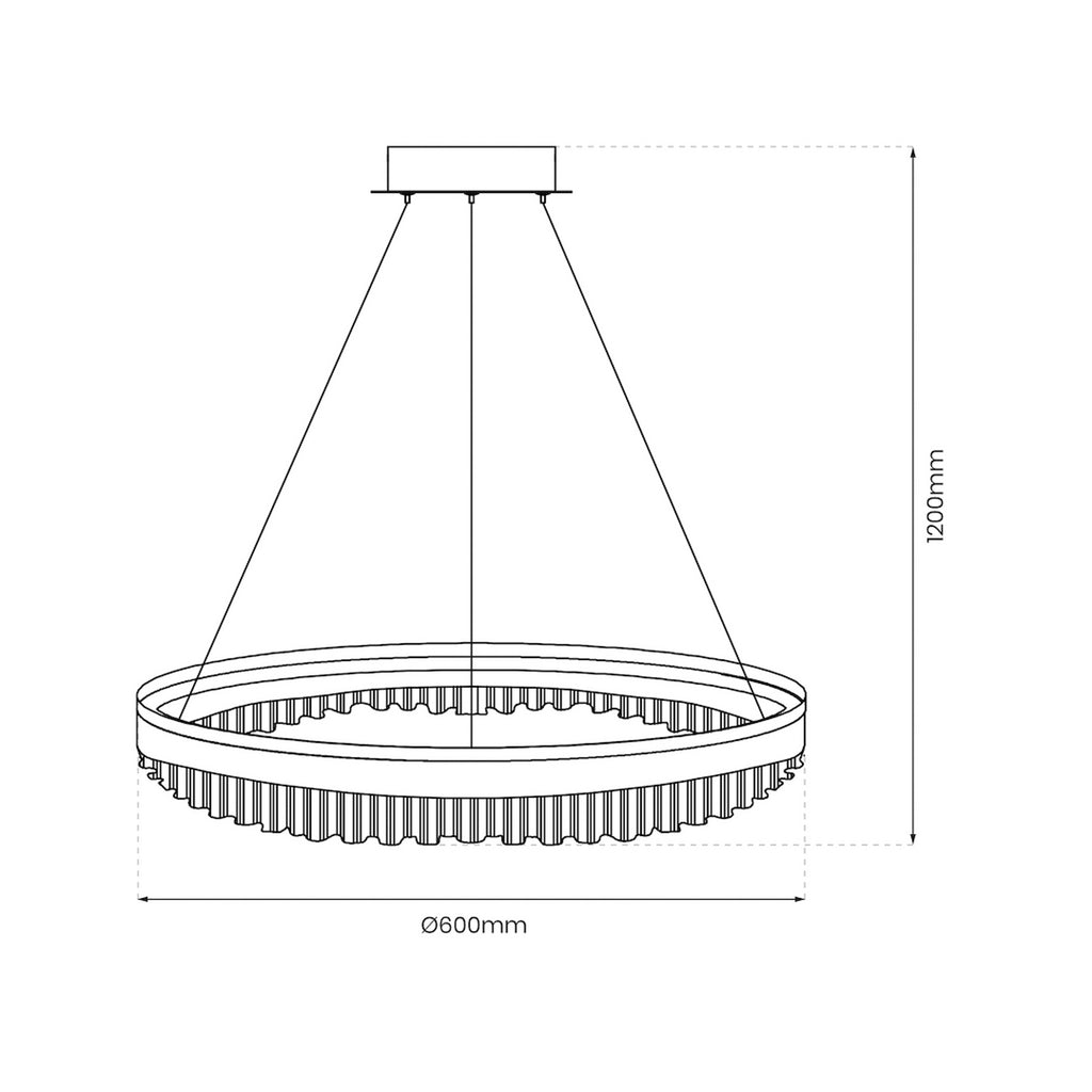 LED pendellampe Preciosa gull/krystall akryl Ø60 cm 52W montert i rom