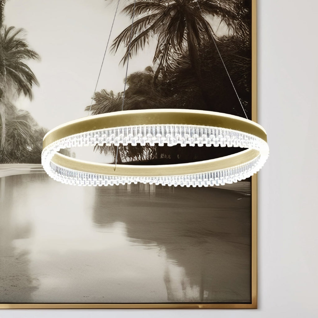 LED pendellampe Preciosa gull/krystall akryl Ø60 cm 52W lysdetalj