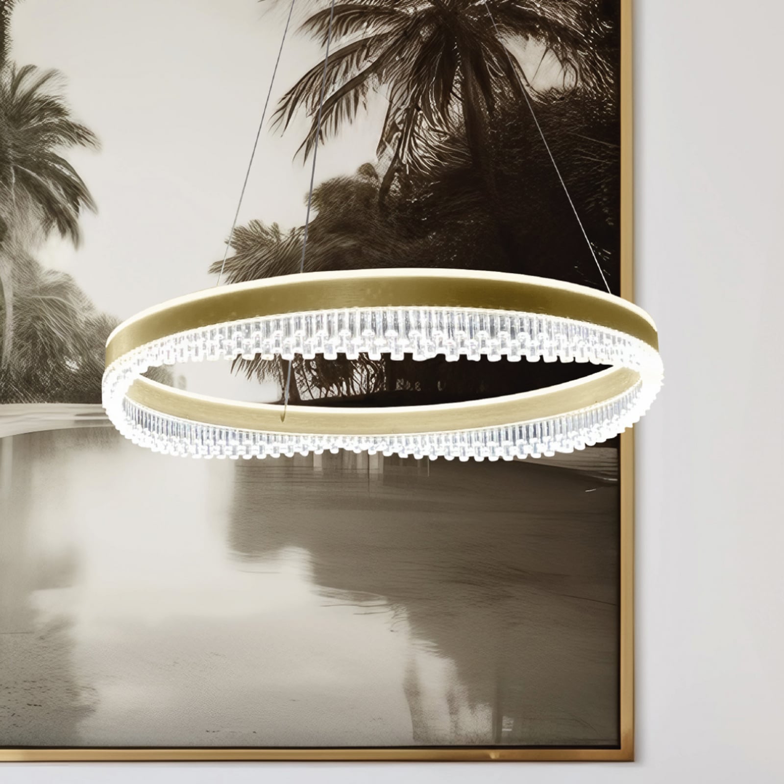 LED pendellampe Preciosa gull/krystall akryl Ø60 cm 52W lysdetalj