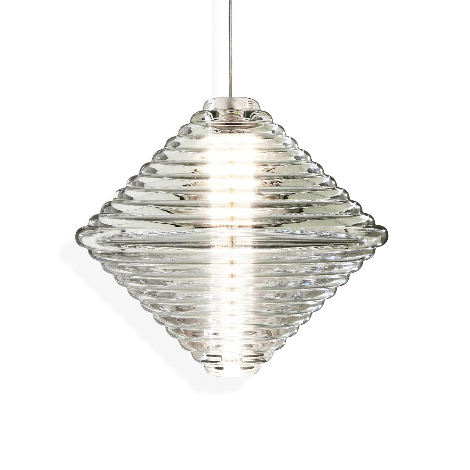 LED pendellampe Press Cone glass klar Ø34 cm dimbar forfra