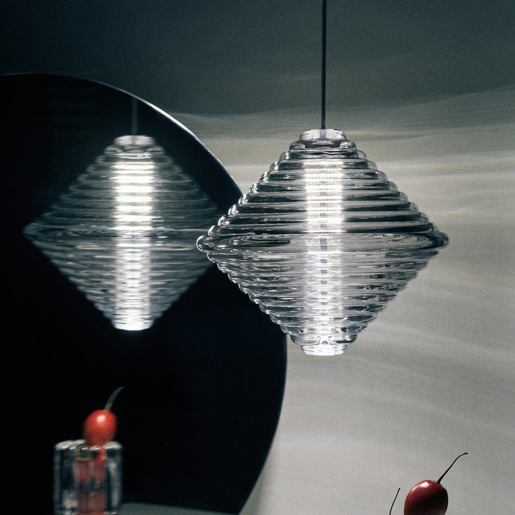 LED pendellampe Press Cone glass klar Ø34 cm dimbar detalj av glass