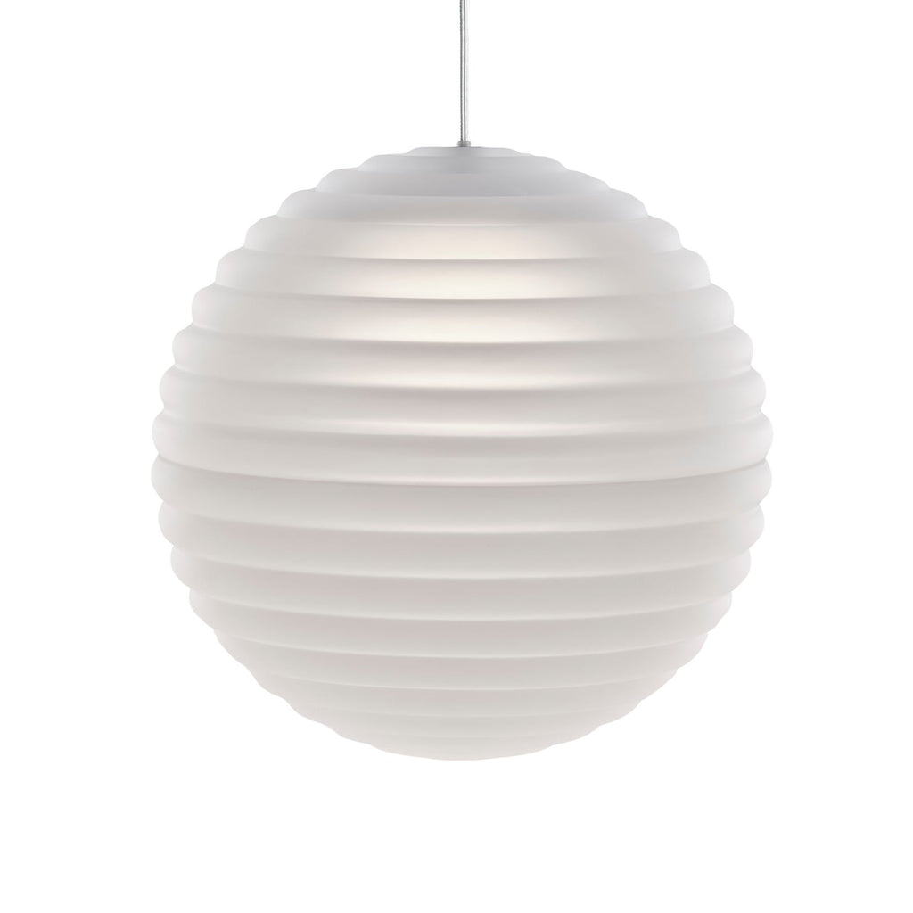 Nærbilde av frostet glass på LED pendellampe Press Sphere fra Tom Dixon