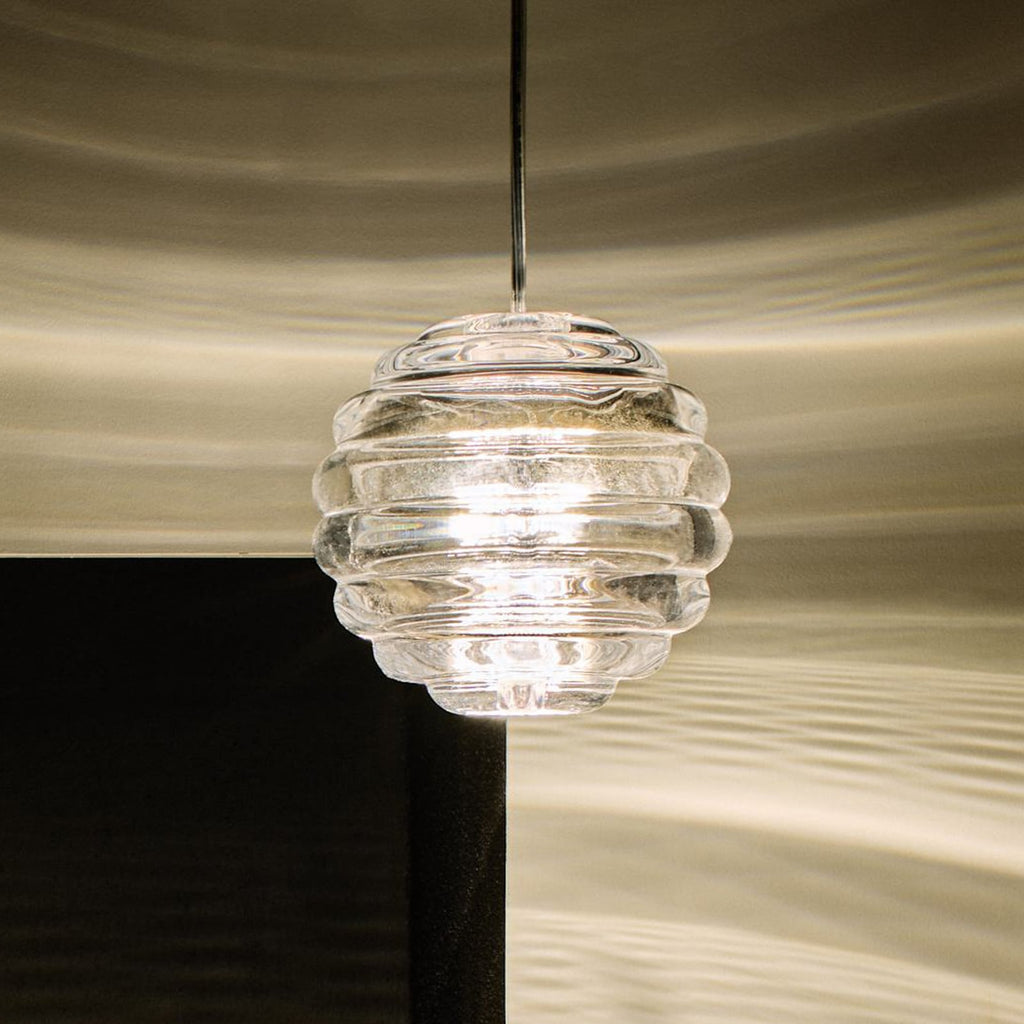 LED pendellampe Press Sphere klar glass Ø14,5 cm dimbar forfra
