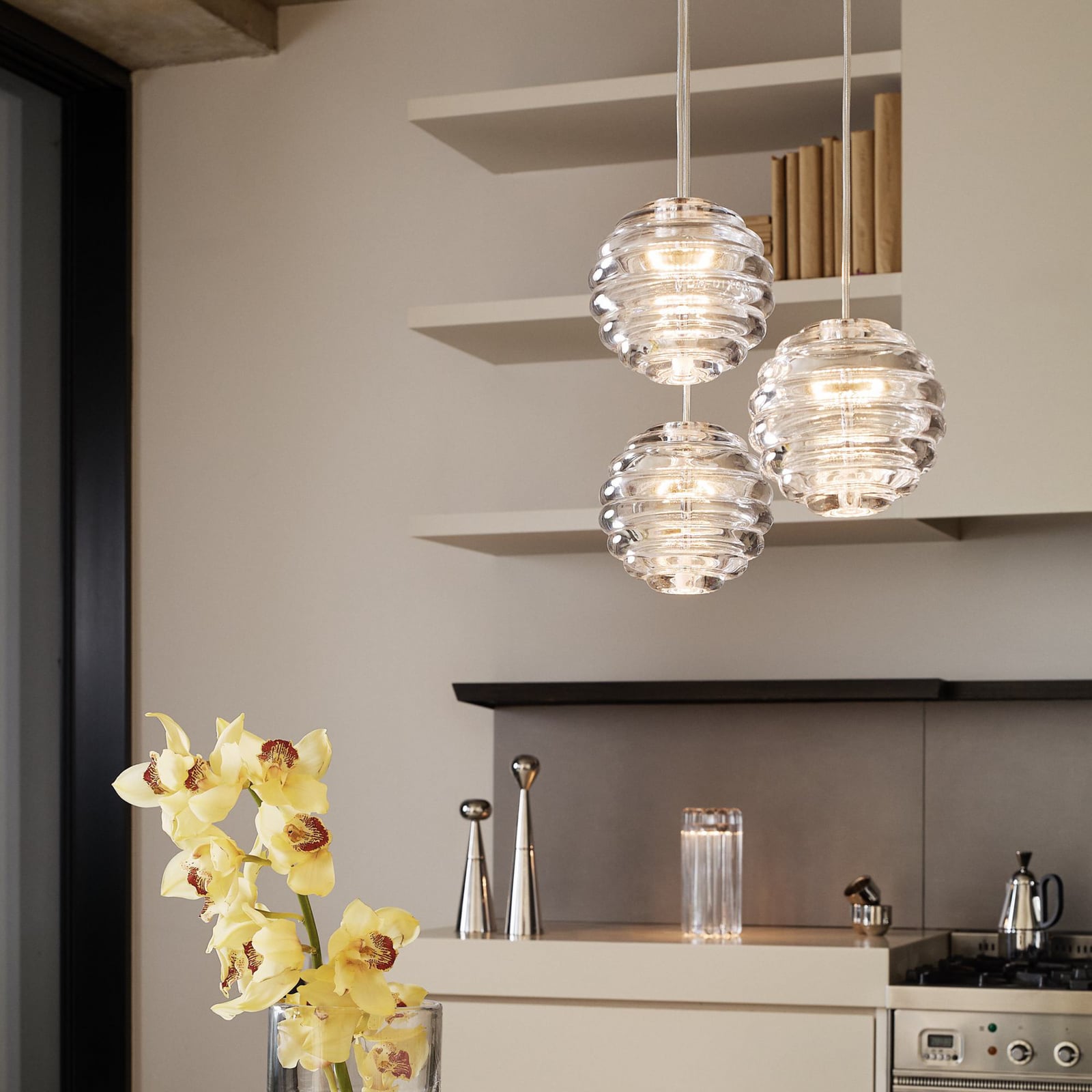 LED pendellampe Press Sphere klar glass Ø14,5 cm dimbar detalj av glass