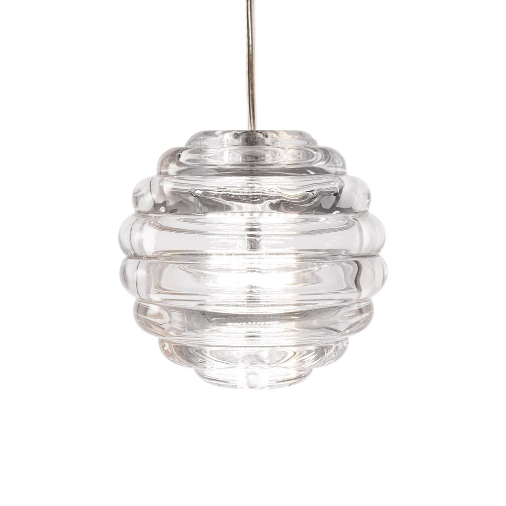 LED pendellampe Press Sphere klar glass Ø14,5 cm dimbar montert i rom
