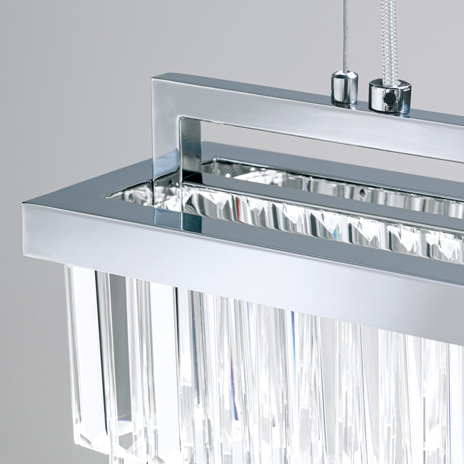 LED pendellampe Prism dimbar krystall krom montert i rom