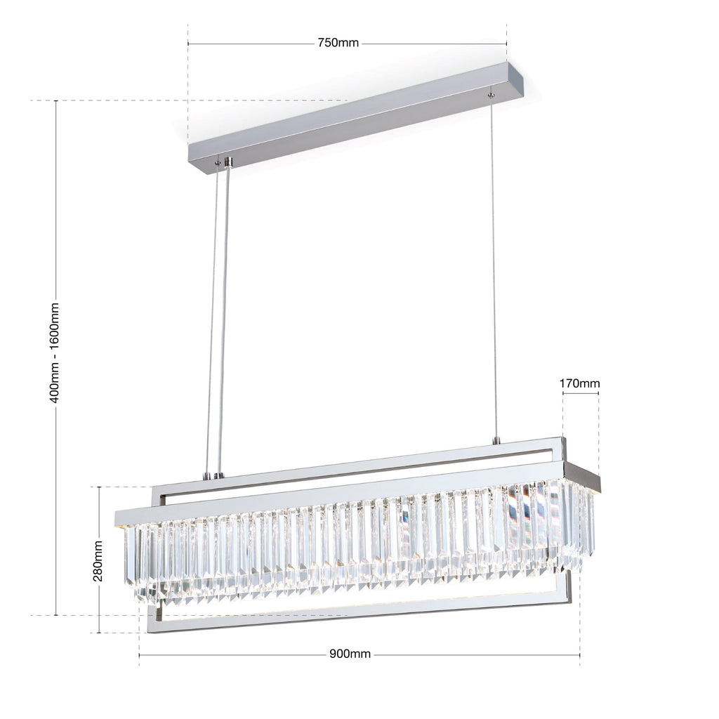 LED pendellampe Prism dimbar krystall krom justerbar opphengslengde